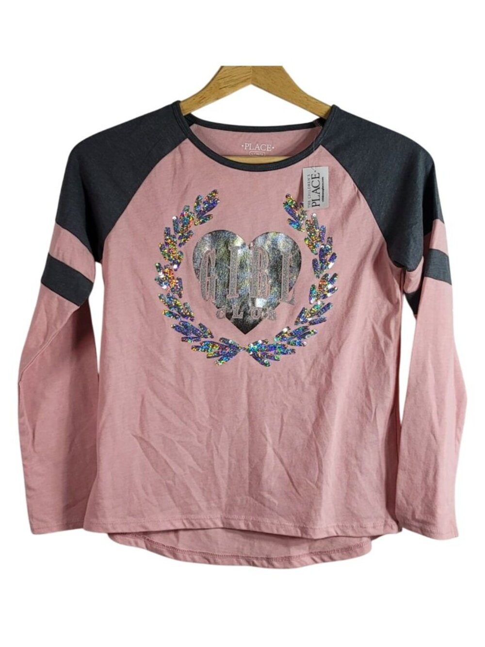 Children's Place Girls Top Pink Silver Large Long Sleeve Glitter Metalic NEW